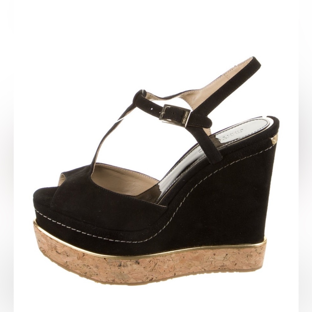 Jimmy Choo, black suede wedged heel